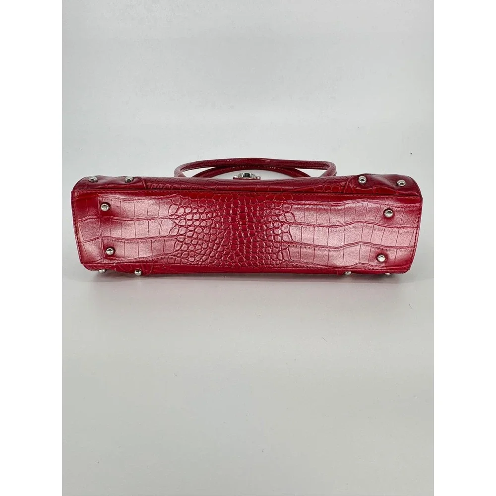 Vintage Red Faux Crocodile Shoulder Bag Baguette Purse Satchel Studded 90s Y2K